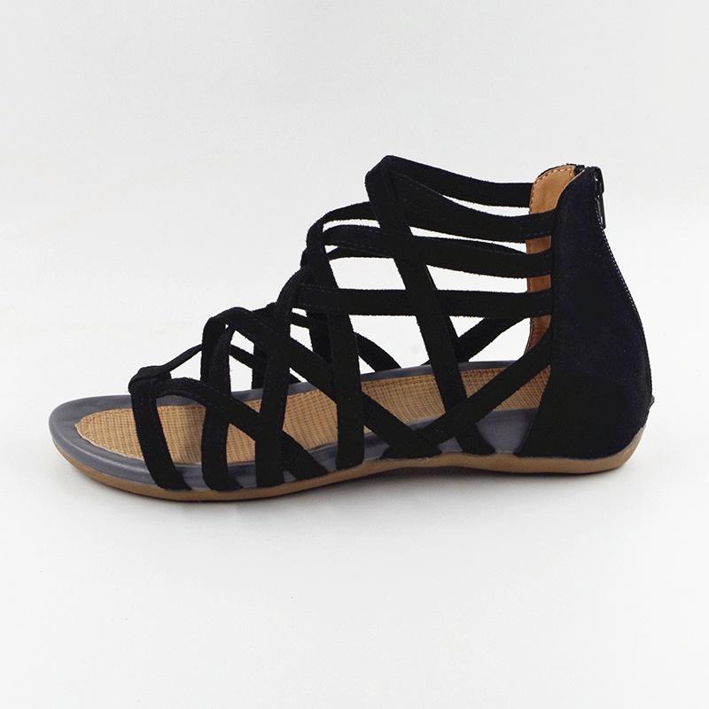 New Women Open Toe High Tops Sandals Comfy PU Leather Hollow Out Summer Shoes Boho Style Bandage Back Zipper Beach Shoes