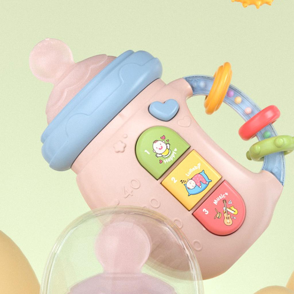 Infant Bottle Shape Teether Toy Soothing Sounds and Lullaby Machine for Early Education