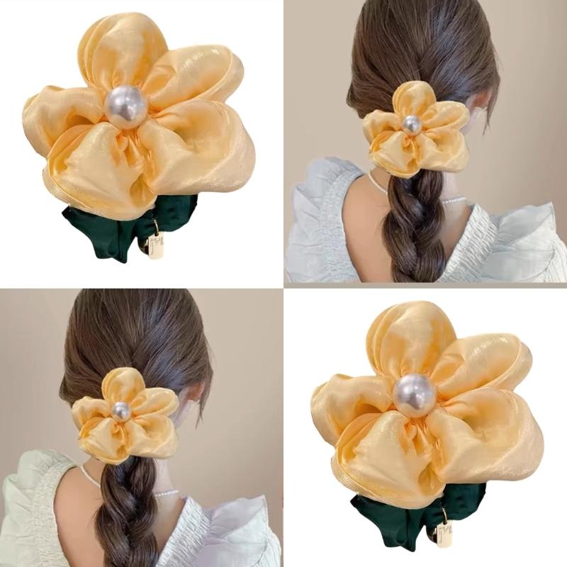 Elegantes florales Perlen-Haargummi für Frauen Bequem und stilvoll Elastisches Stoff-Blumen-Scrunchie Haarband Haarschmuck