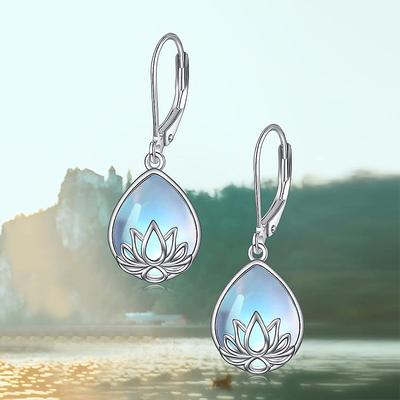 Huitan Lotusfassungen Birnenförmige Imitations-Opal-Ohrringe für Frauen Ästhetische Hochzeitstag-Party Damen-Ohrringe Modeschmuck