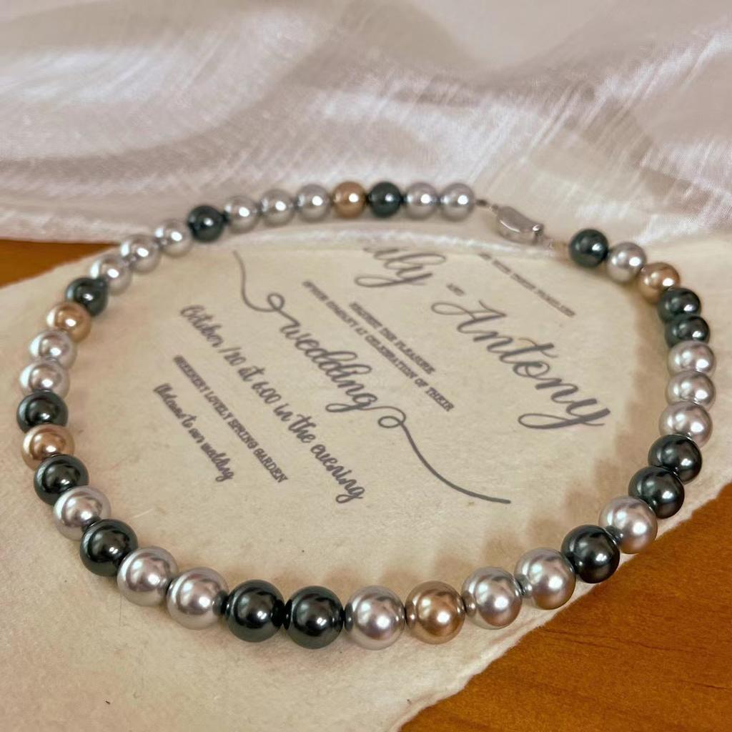 Maillard Style 10Mm Imitation Australian White Tahitian Malachite Green Platinum Gray Mixed Color Shijia Pearl Necklace