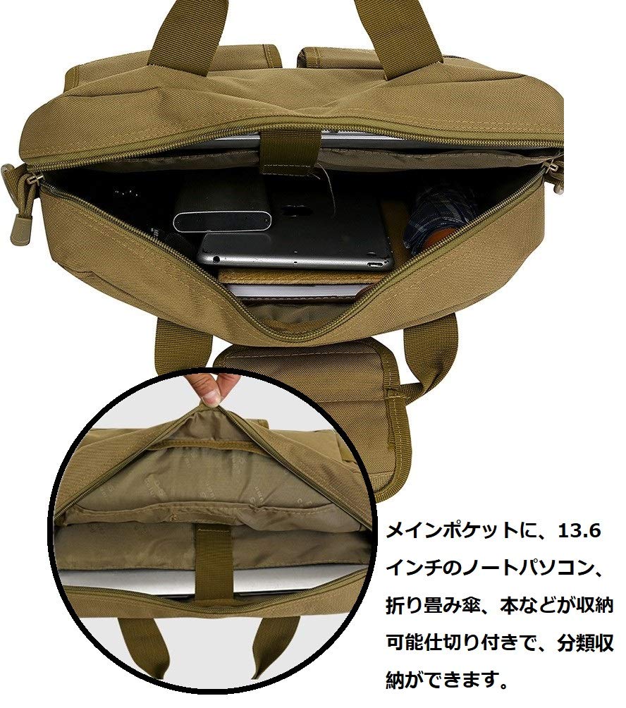 PHOENIX IKKI Shoulder Business Fits Camouflage Molle Compatible Multi-Purpose Bag, Bag, Brown, 13.6-inch Laptops, Pattern, Water-Resistant, Durable,