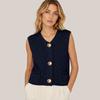 Damen V-Ausschnitt Ärmellose Strickweste mit Taschen Drei-Knopf Cardigan