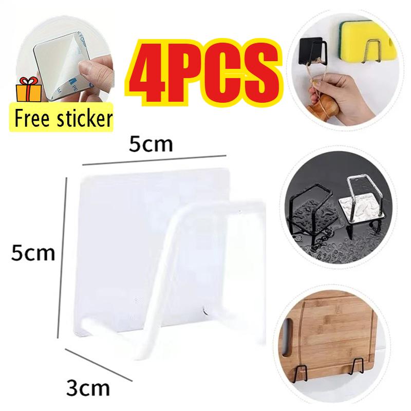 Steel Kitchen Sink Sponge Holder Sink Wall-mounted Dishwashing Sponge Holder Self Adhesive Drain Drying Rack Bathroom Organizer