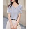 Round Neck Fashionable Webbing Webbing Short-sleeved T-shirt Glossy Texture Women's T-shirt