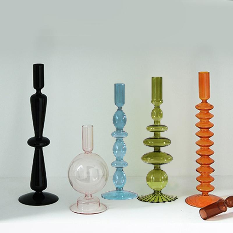 1pc Bougeoir en Verre Vase à Fleurs Décoration d'Intérieur Porte-Bougie en Verre Nordique Vase à Fleurs Artisanat Vintage Romantique Porte-Bougie