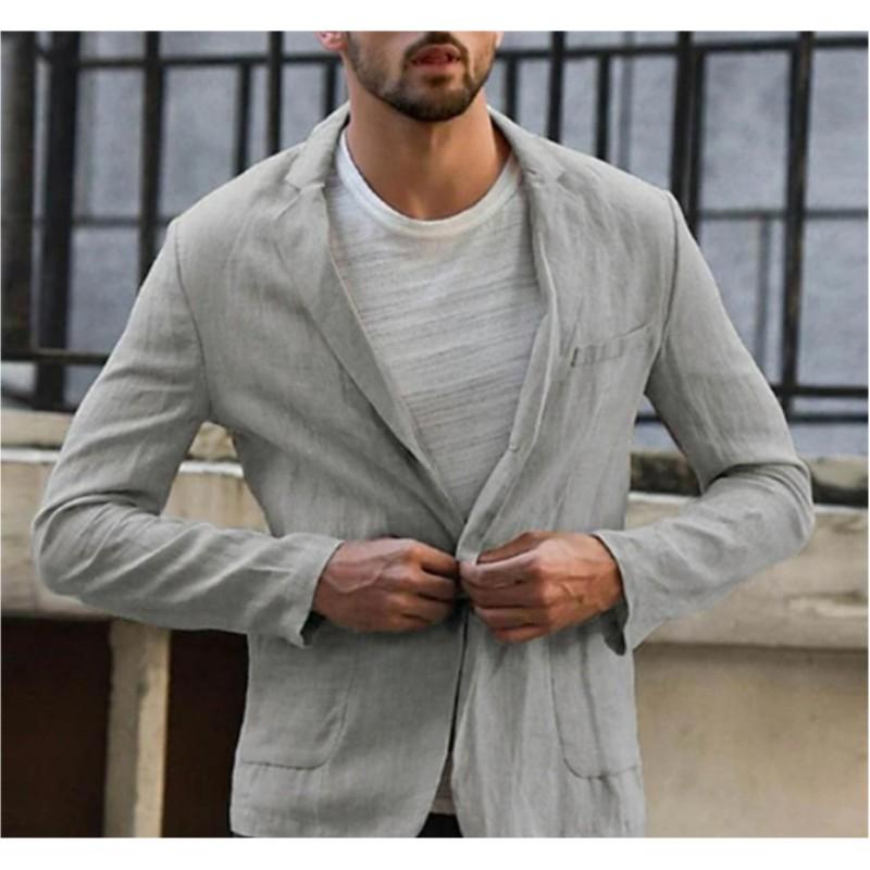 

Чоловічий весняно-осінній піджак вільного крою з довгим рукавом, з бавовни та льону, однобортний, на одному ґудзику, приталеного крою, повсякденний топ L сірий