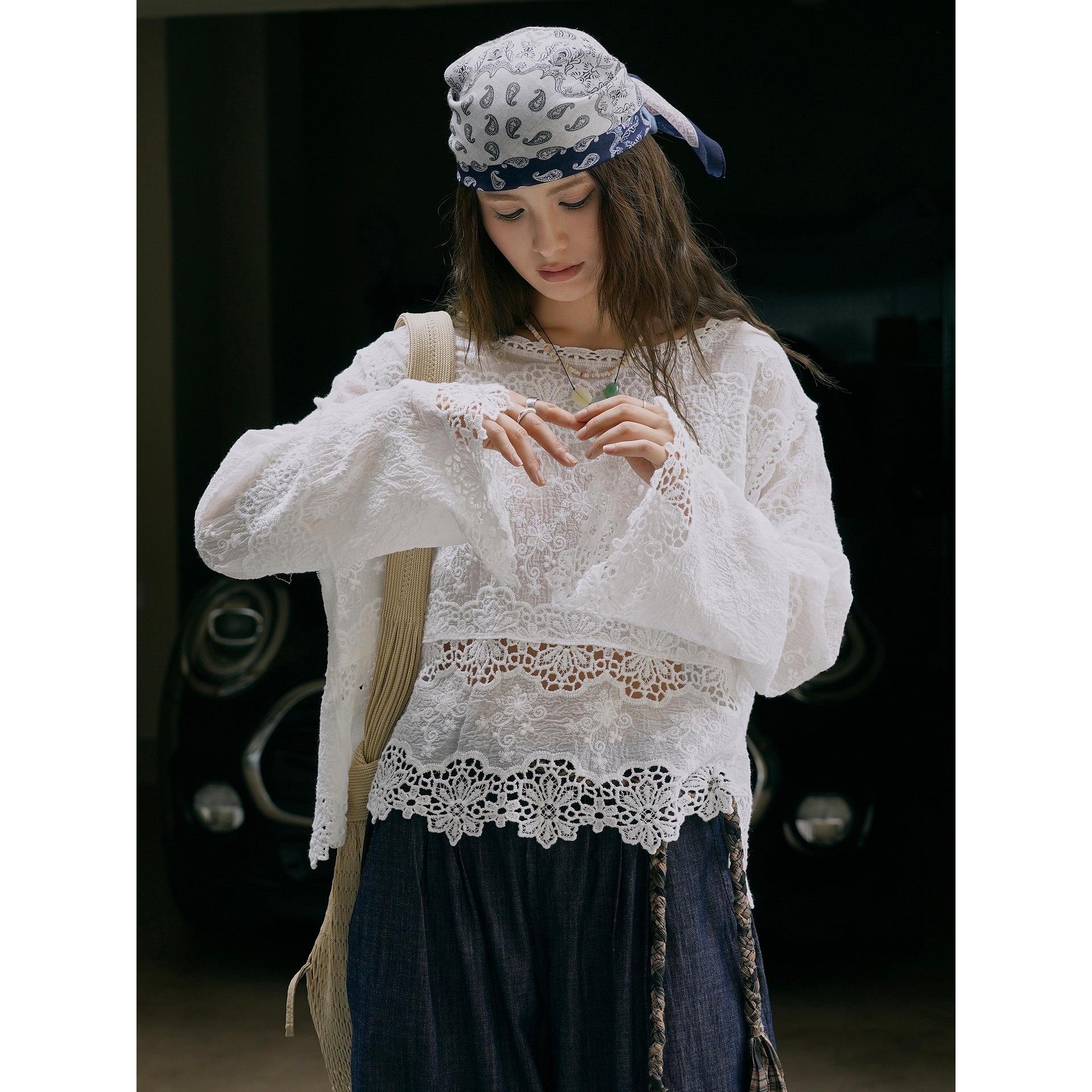 

Летняя хлопковая рубашка «Лувр» из французского кружева - 3D ажурная, мягкая и дышащая для женщин One Size белый