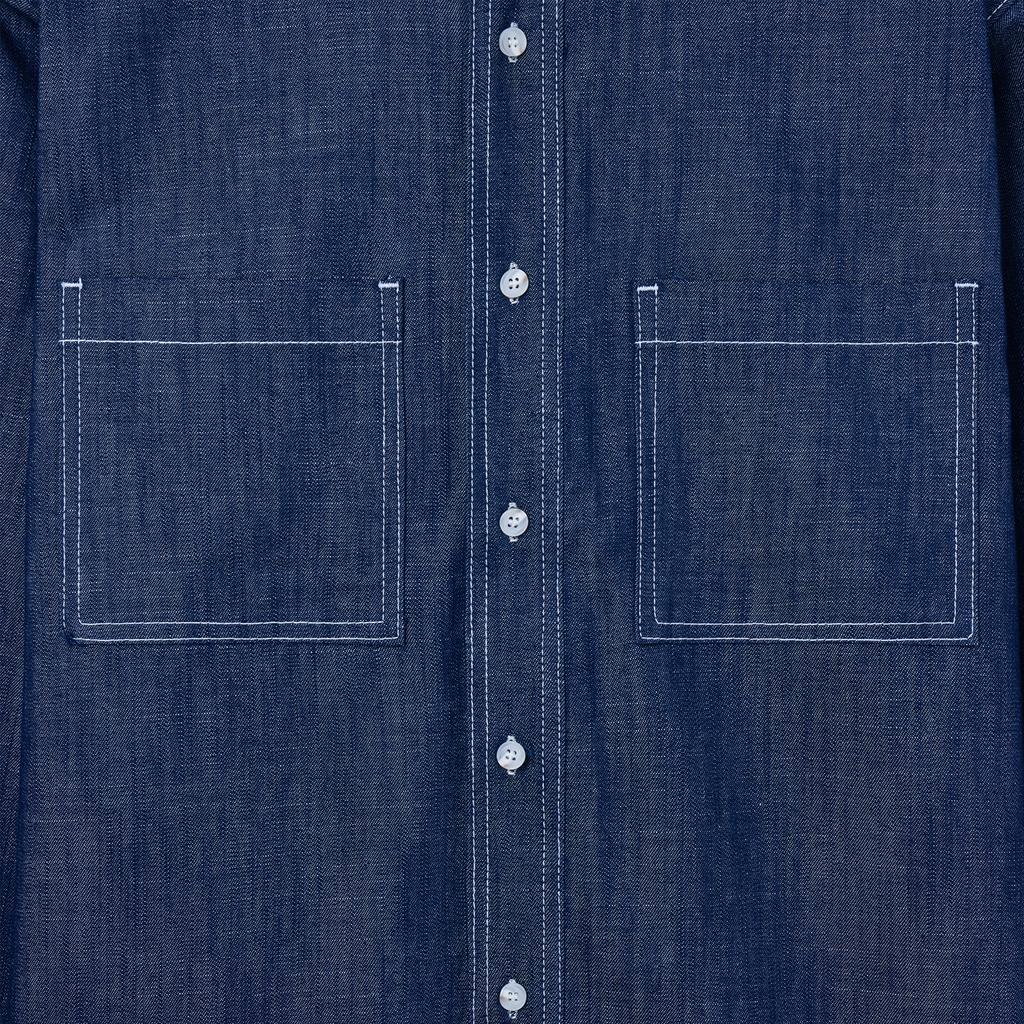 LAUGHER [Summer][Non-Fade] Two-Pocket Denim Work Shirt Long Sleeve - Indigo