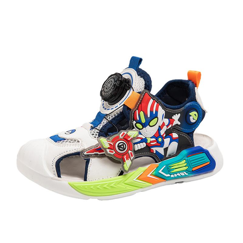 

2025 летние пляжные сандалии детские нескользящая легкая подошва мальчики защита от ударов носком сумка на голову вращающаяся пряжка студенческие спортивные детские крутые 31 yards inner length 19.5CM.