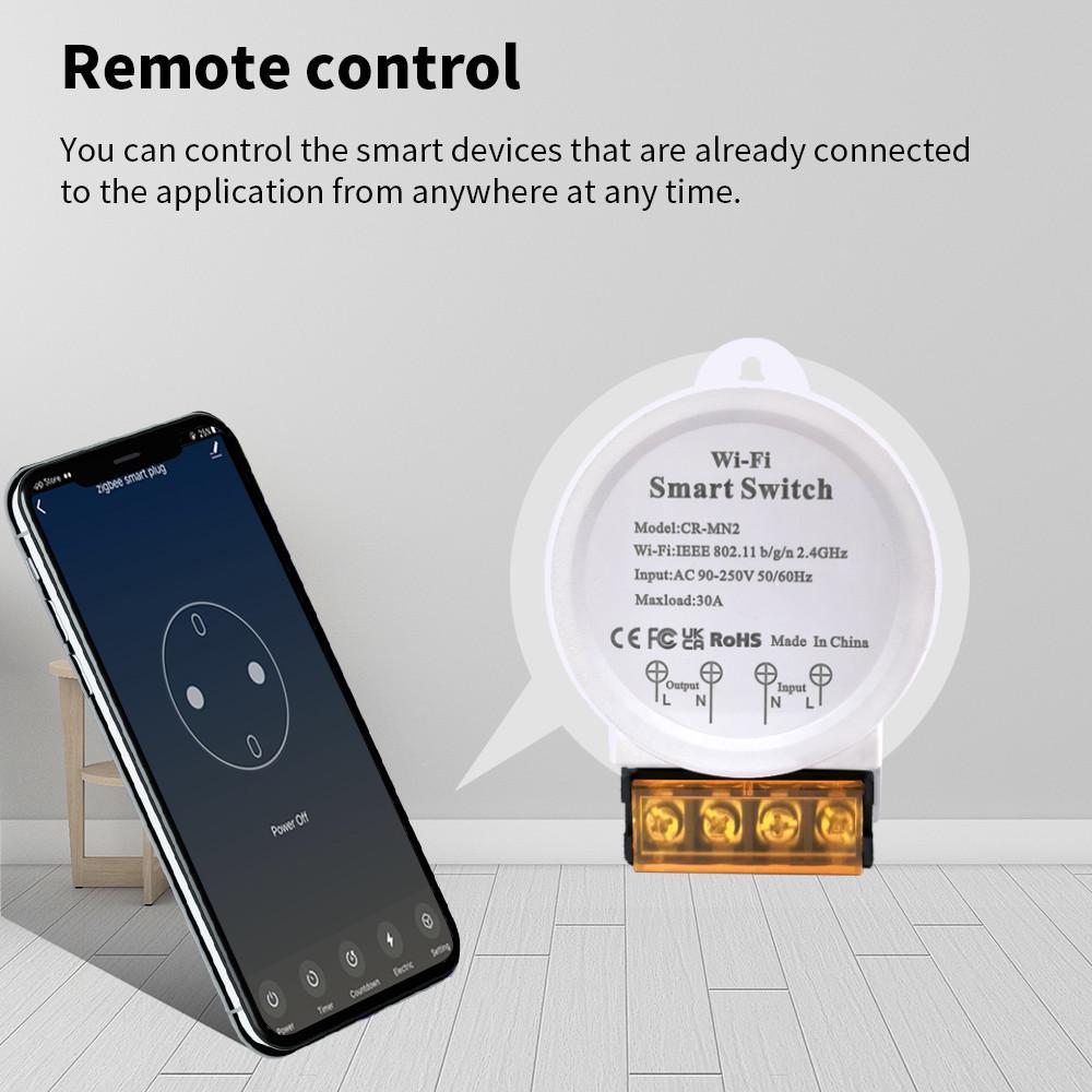 High Power 30A WiFi Smart Switch with Metering, 90-250V, Tuya APP Remote Control