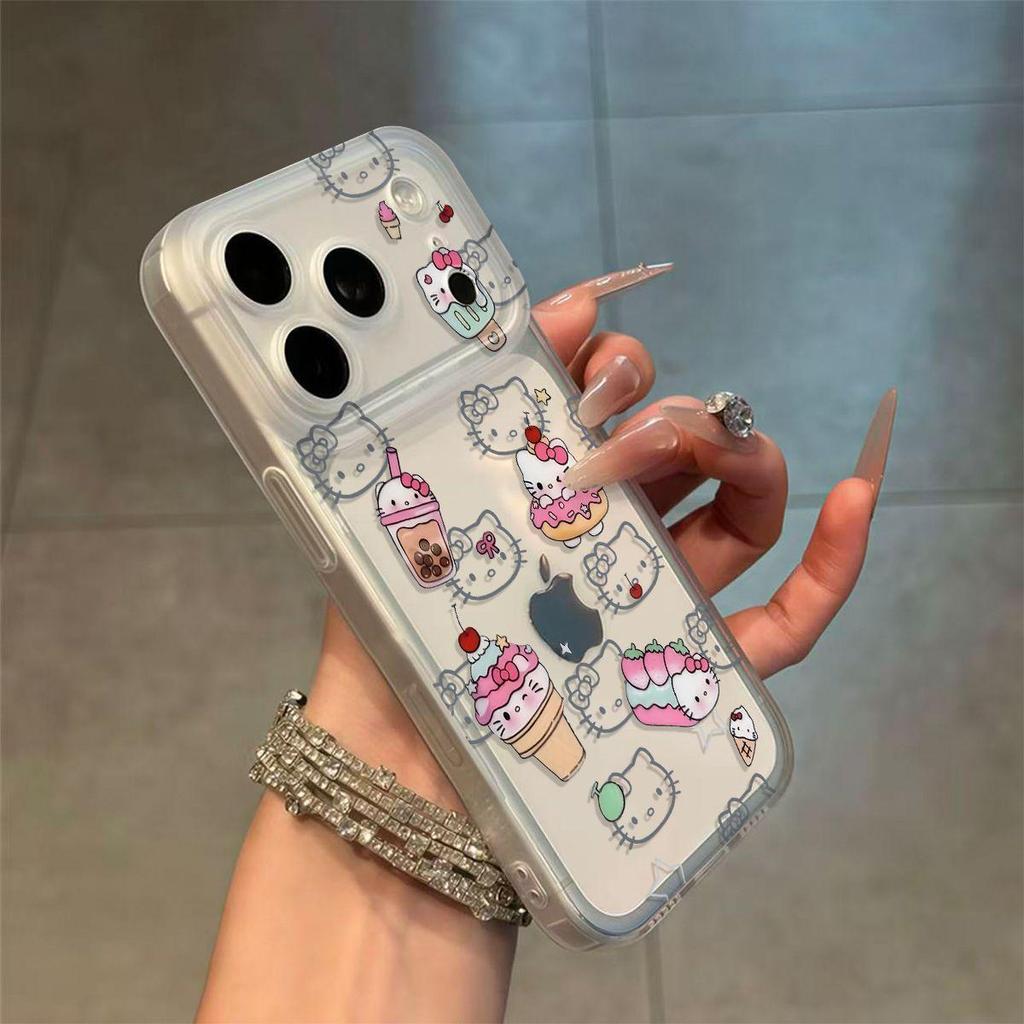 KT Cat Ice Cream Drop-proof Phone Case with Integrated Camera Button for Apple 13 Pro Max