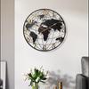 60/75/90cm Large Map Wall Clock Metal Minimalist Clock Round Silent Non-Ticking Battery Operated Wall Clocks for Living Room