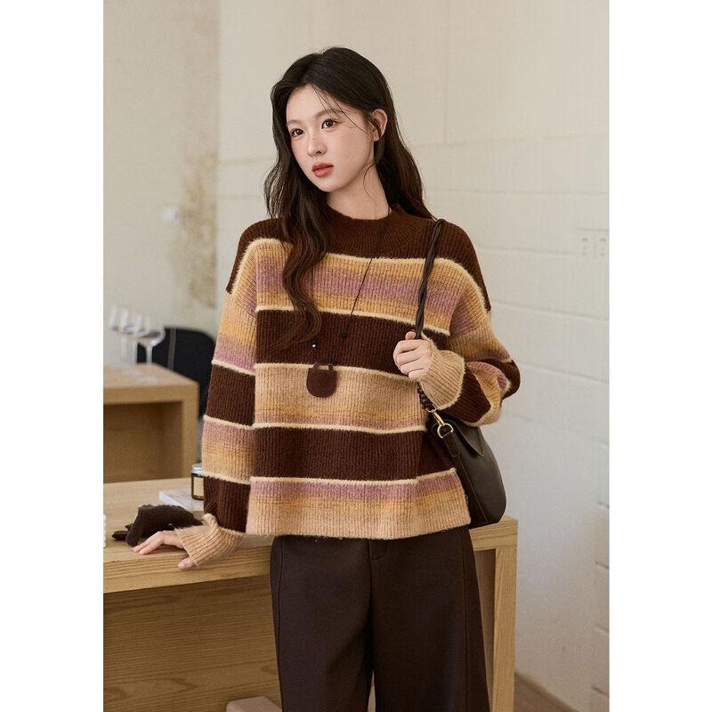 Mishow Women's Striped Gradient Faux Mink Velvet Sweater
