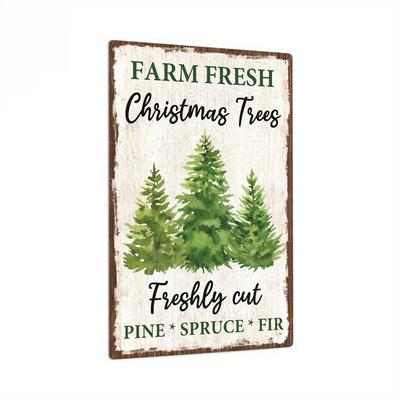 Vintage Metal Sign, Farm Fresh Christmas Trees, Pine Spruce Fir Wall Art Decor, Multipurpose Metal Hanging Sign for Home Decor