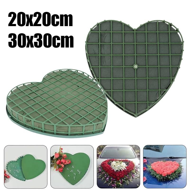 DIY Wedding Car Heart Shape Flower Foam Cage Box with Suction Cup Green Styrofoam Wet Floral Block Artificial Mud Florist Party