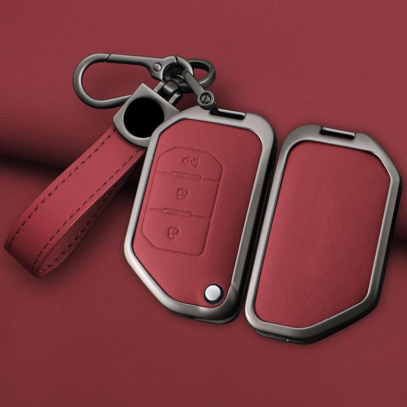 Interior Mouldings Car Flip Key Case Cover Shell Fob For Jeep Gladiator JT Sahara JLU Wrangler JL Rubicon 2018 2019 Alloy Leathe
