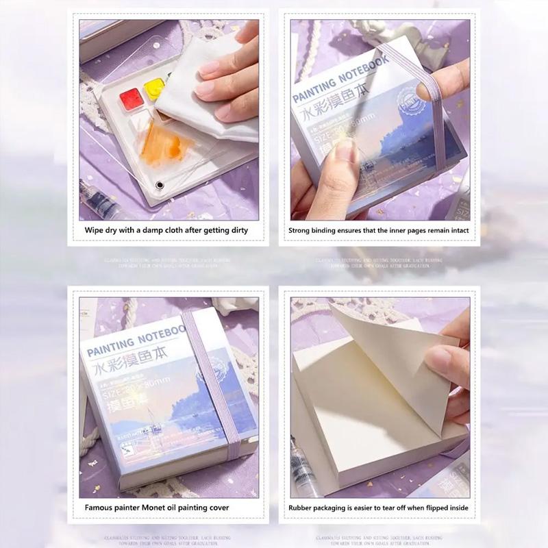 1Pc With Palettle Mini Painting Notebook Portable 50 Sheets School Sketching Creative Students Stationery Supply Watercolor
