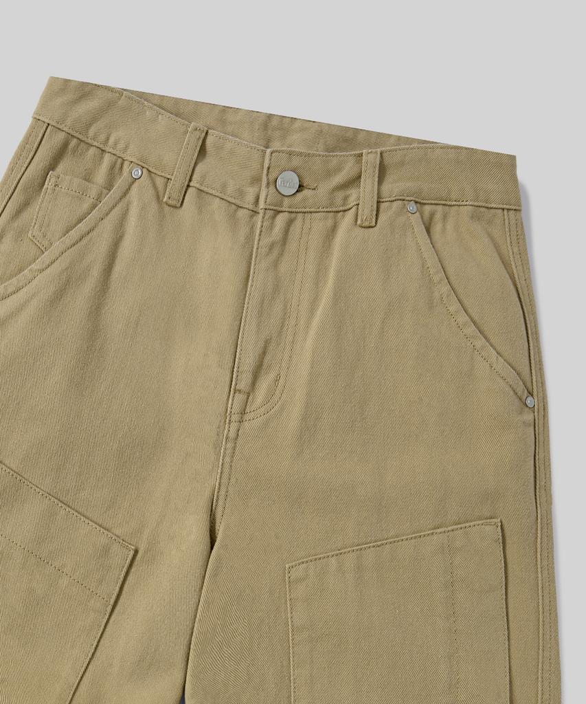 Beodeonteu Curved Cut Multi-Dart Wide Twill Pants [Beige]