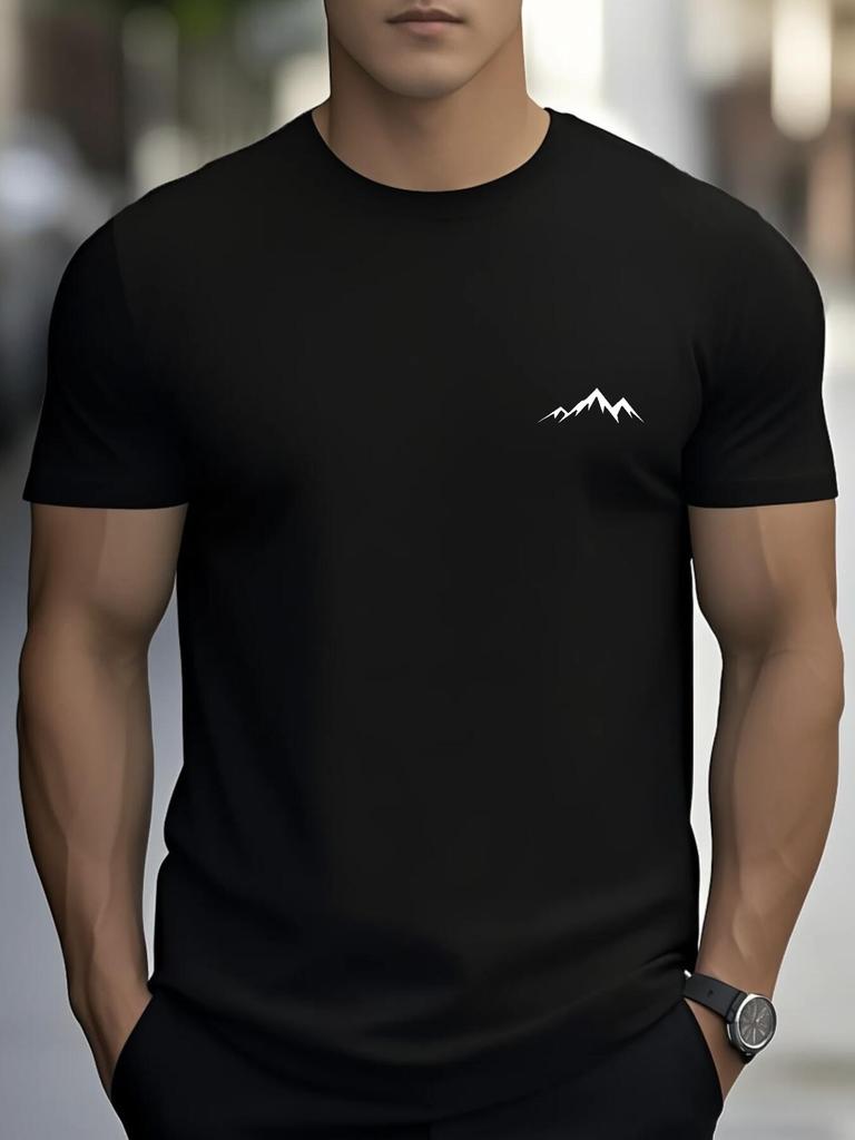 100 Pure Cotton Unisexs Casual Loose Small Snow Mountain Silhouette Print Breathable Sports Short Sleeved Round Neck Tshirt Top