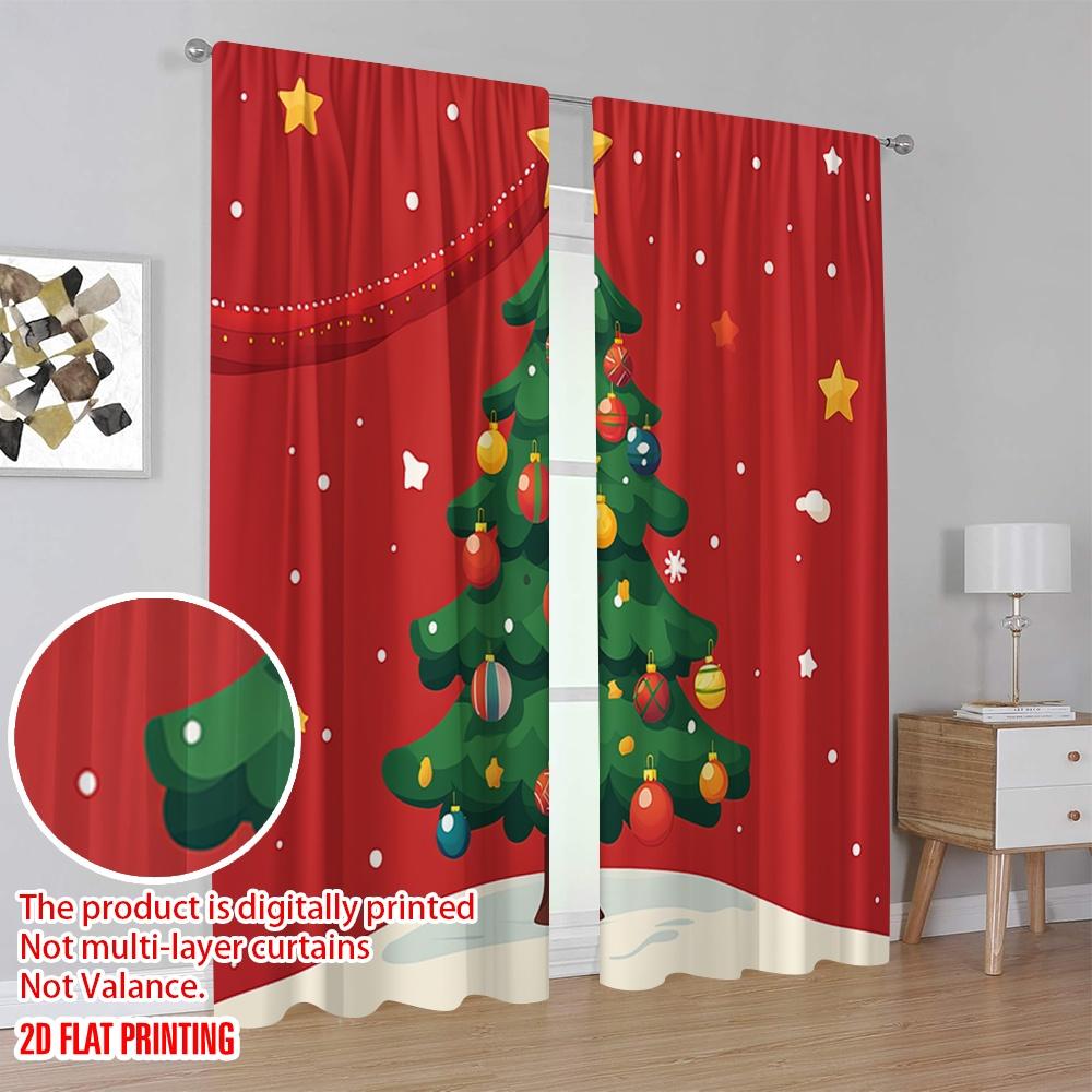 Set Of 2 Plane Printing Curtain Popular Christmas Tree Decorations Garland Versatile Polyester Fabric Without Rod Holiday