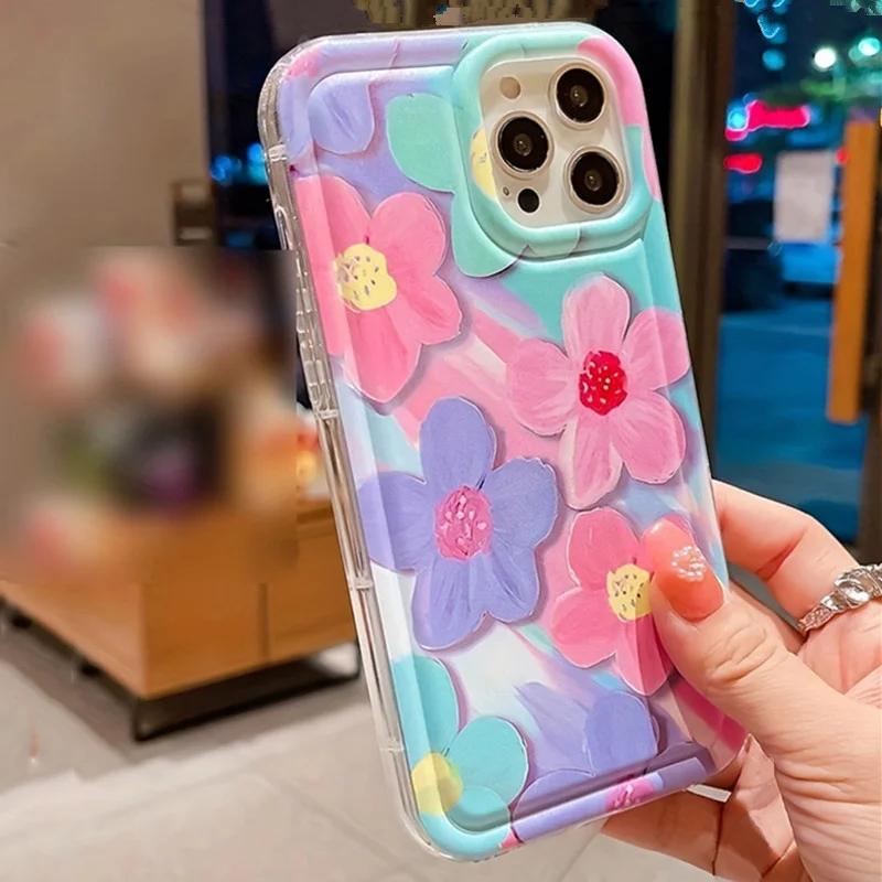 Colorful Floral Pattern Transparent Case For iPhone 11 Cases iPhone 15 12 13 14 Pro Max X XR XS Max 14 15 7 8 Plus Cover Funda