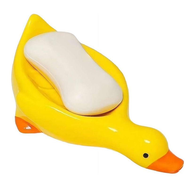 Self-Draining Duck Soap Dish with Drainage Holes Plastic Soap Sponge Holder Non-Slip Soap Tray Saver for Bathroom Kitchen Sink