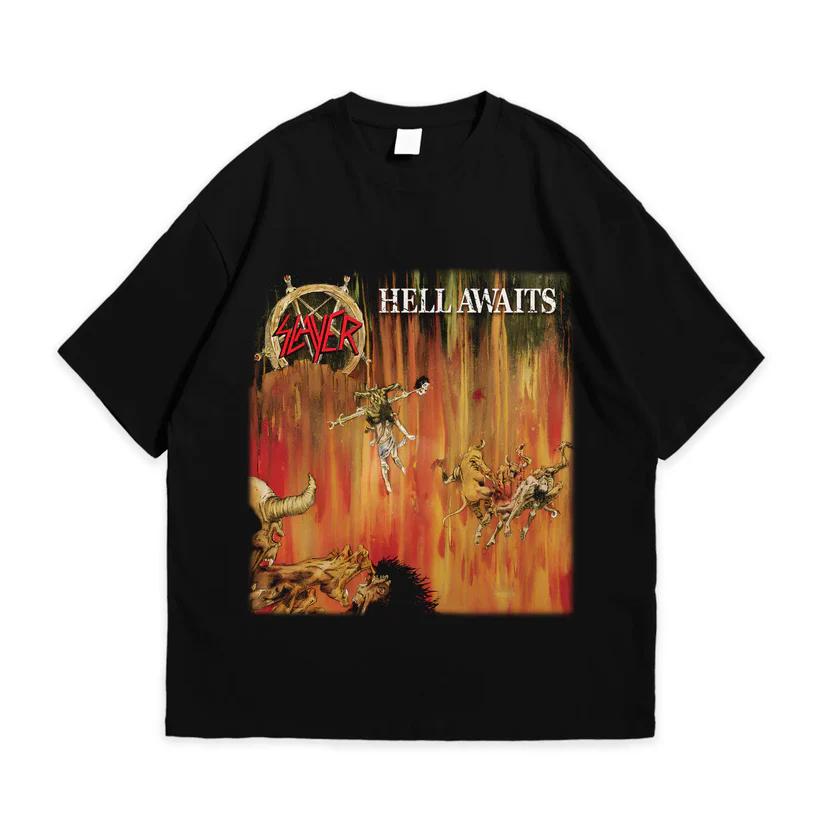 Slayer Hell Awaits Black Cotton TShirt Streetwear Grunge Style Unisexs