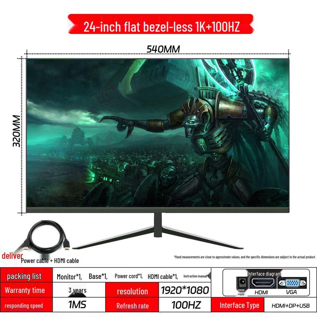 Ultra-Thin Frameless 2K/4K Monitor - 144Hz, 24/27/32 Inch Display for Esports