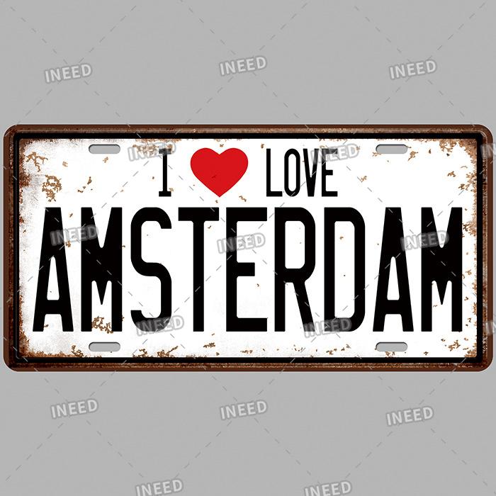 INEED Vintage Wall Decor Car License France Newyork USA Flag Metal Plate Garage Car Number Metal Signs Motor Decorative Tin Sign