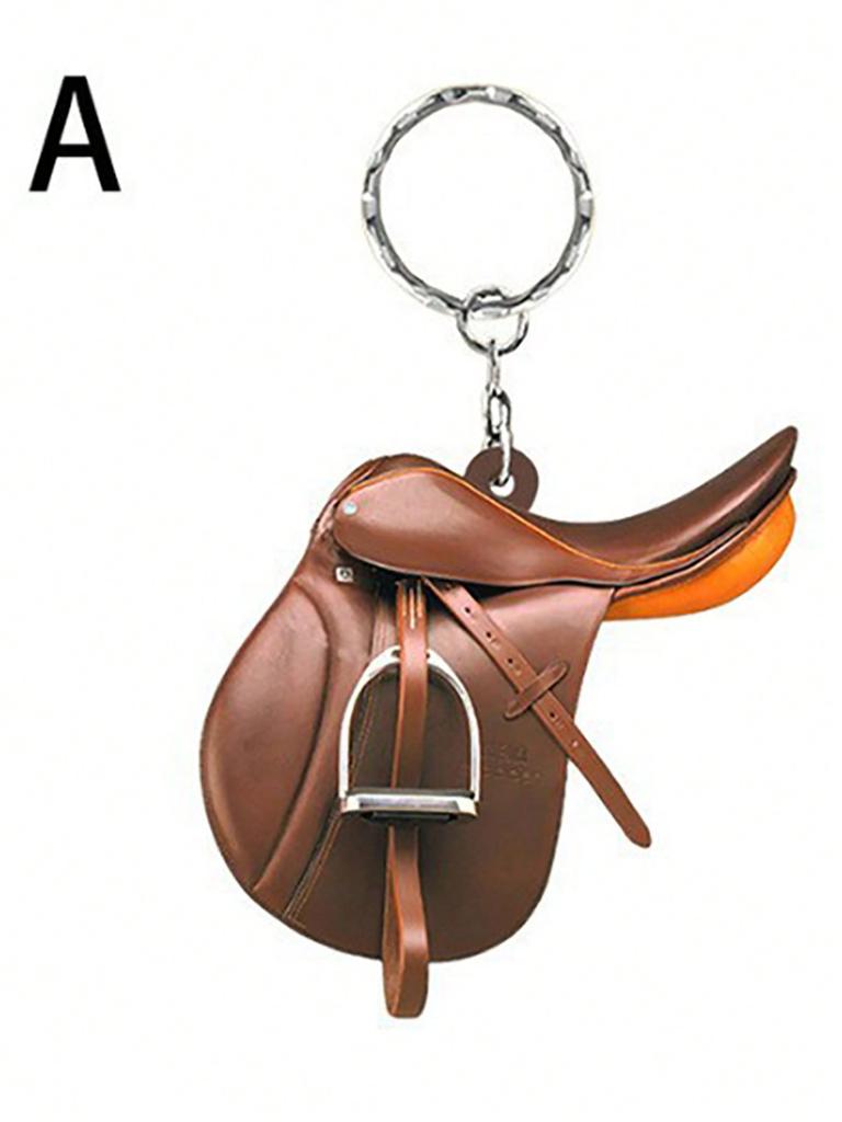 1 Pc Western Cowboy Saddle Acrylic 2D Keychain Pendant Personalized Decoration Universal Men's and Women's Flat Keychain