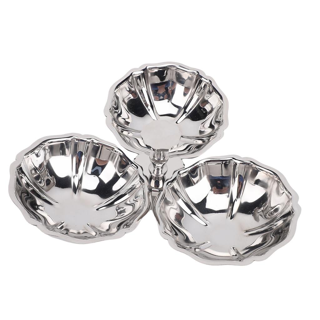 304 Stainless Steel Serving Plate 3 in 1 Fruit Bowl Snack Plate Reusable Dessert Snack Tray for Home Kitchen Party