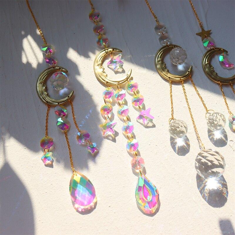 1ks,Crystal Chime Suncatcher,Domácí ložnice Balkonový Dekorační přívěsek Sun and Moon Prism