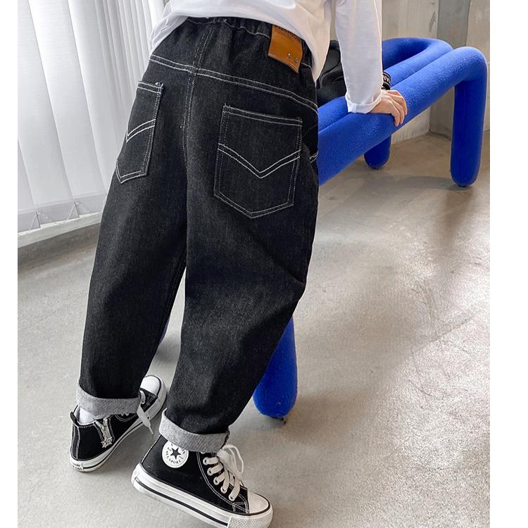 Pojkar Koreansk version av Vårens och Höstens Trendiga Jeans, Barnvårens Byxor, Västerländsk Stil, Stora Barn