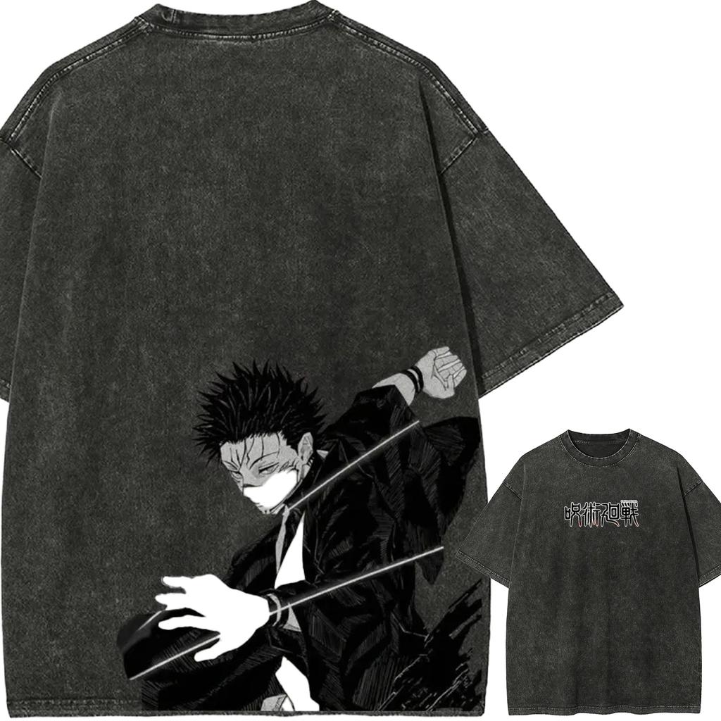 Megumi Fushiguro T-shirt Jujutsu Kaisen Manga Tee Vintage Washed Oversized Retro Anime Harajuku Streetwear Graphic Men Clothing