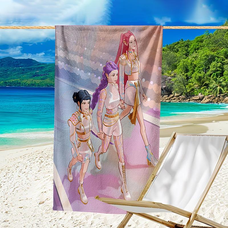 1pc KPop Demon Hunters11 Beach Towel, Beach and Seaside Swimming Pool Equipment, Fashion Pattern, Rectangular, Travel Essentials
