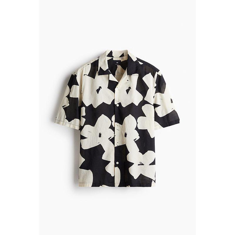 

Мужская рубашка с кубинским воротником HM 2025 Лето Новое поступление Короткий рукав Свободная Деловая Парная рубашка 1276825 Black/Pattern 180/116(XL)