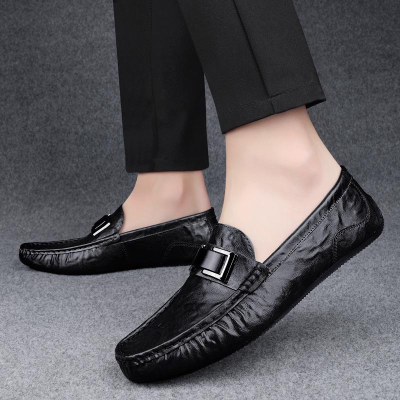 2025 Leather Penny Loafers Men Moccasins Mocasines Hombre Business Mens Casual Shoes Half Shoes Slip On Flats Male Driving Shoes