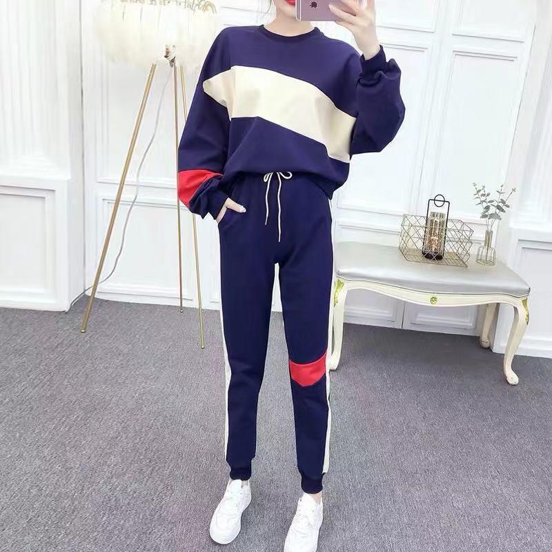 Casual Sports Outfit for Women - Spring/Autumn Korean Version - Loose and Fashionable Long-sleeved Pullover Set of Two Pieces