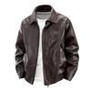 Men's leather jacket Spring and autumn Hong Kong style American retro lapel large size locomotive leather jacket Men's casual coat