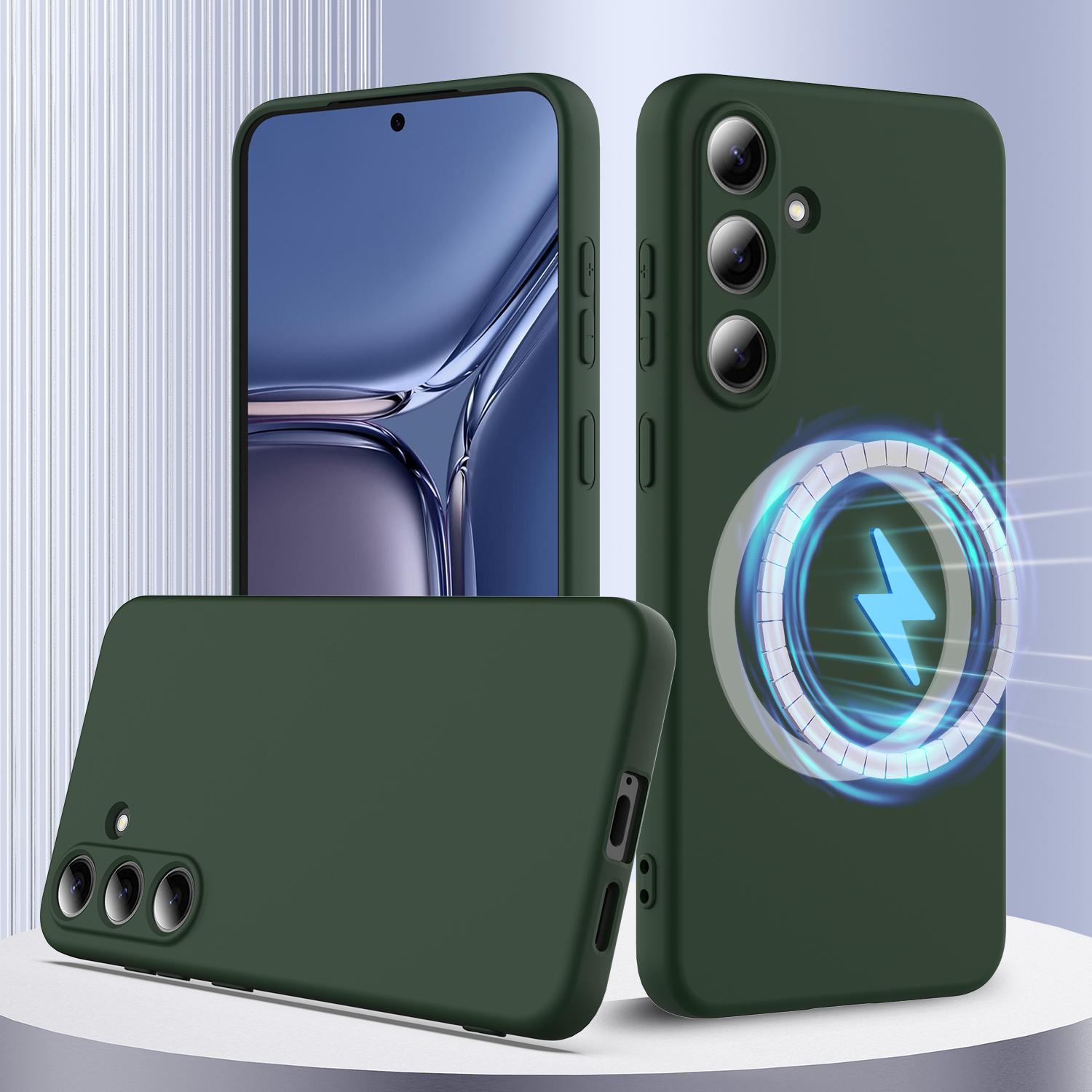 

For Samsung Galaxy S25 FE Case Compatible with MagSafe Anti-Drop Liquid Silicone Phone Cover Dark Green