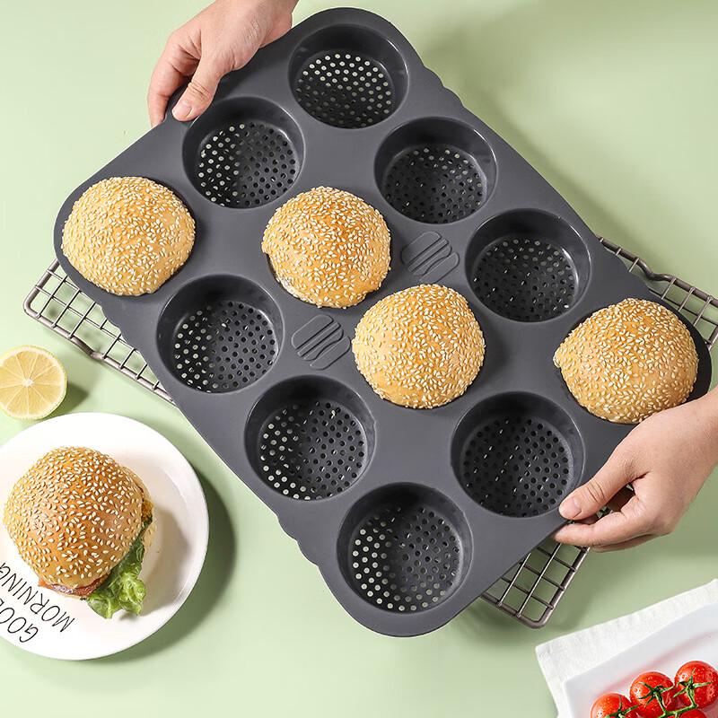 12-Cavity Silicone Hamburger Bun Baking Mold