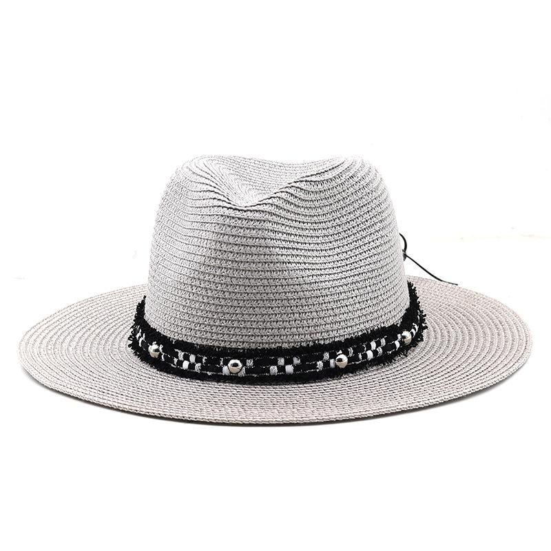 Summer men's and women's straw hats ins fashion black bead sun hats Panama straw hats retro bohemian sun hats
