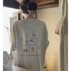 Camiseta Feminina de Algodão de Comprimento Médio com Gola Redonda, Estampa de Letras e Mangas Curtas, Tops Soltos de Nicho para o Verão
