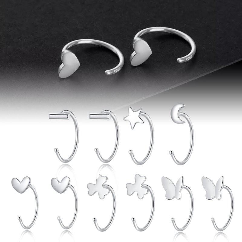 Earrings Silver Women Heart Flower Star Moon Butterfly Shape Decoration Stud
