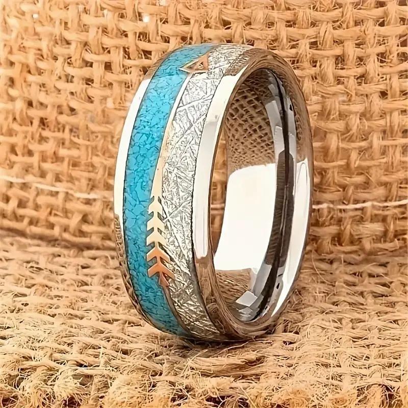 Fashion 8MM Gold Color Men Stainless Steel Rings For Men Women Domed Koa Wood Inlay Rings Wedding Engagement Jewelry Gift