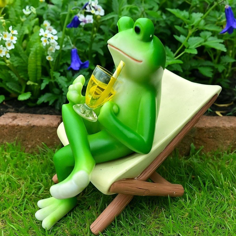 Resin Frog Sit Chair Sculpture Cute Frog Desktop Figurine Rocking Chair Frog Statue Gift Giving