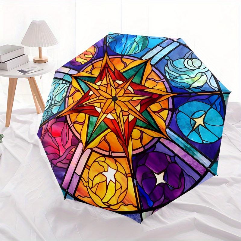 Stained Glass Window Panel with Celestial Design - Circular Hanging Art for Home Decor Umbrella, Christmas Gift Y139