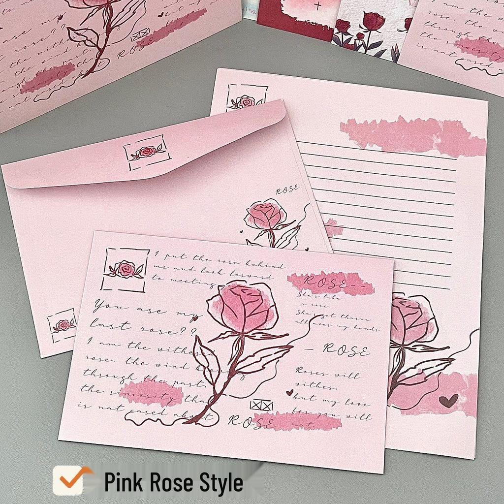 Vintage Rose Handwritten Envelope & Letter Set: Romantic Greeting Card Stationery