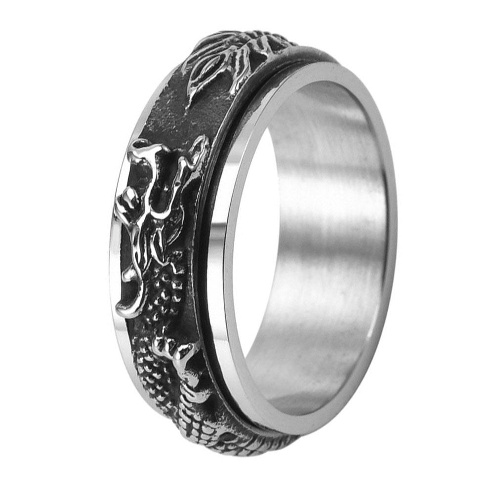 Titanium Stainless Steel 3 Color Rotating Dragon Band Punk Style Personality Men's Ring Jewelry Charm Party Gift